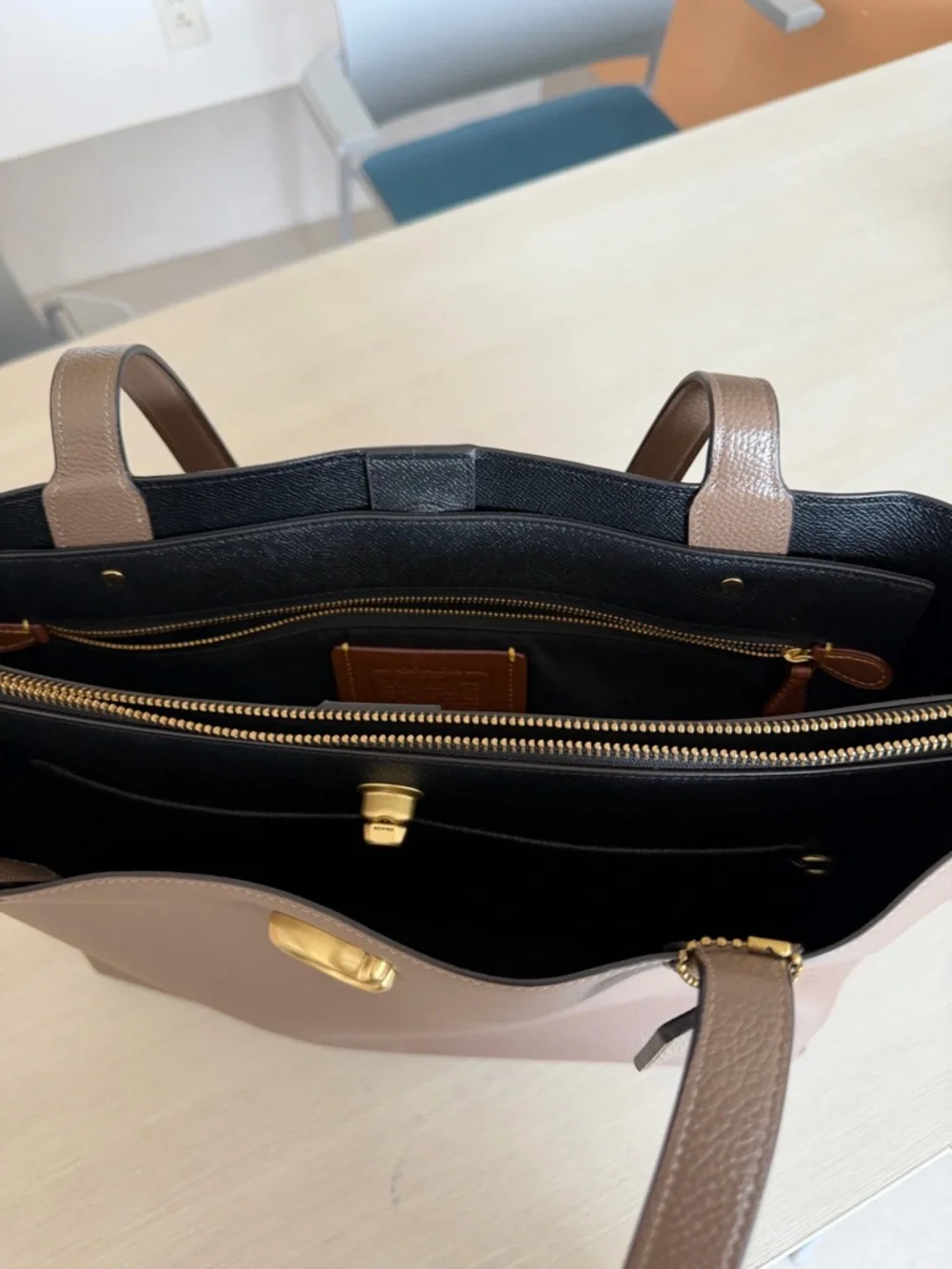 Coach Brown Pebbled Leather Tote with Gold Accent - Picture 7 of 7